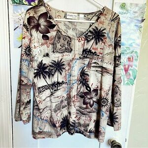 Vintage Chicos Hawaiian Print Top Size 3